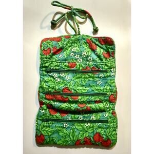 Vintage Strawberry Print Quilted Jewelry/Makeup Roll Organizer TKK Brand Japan